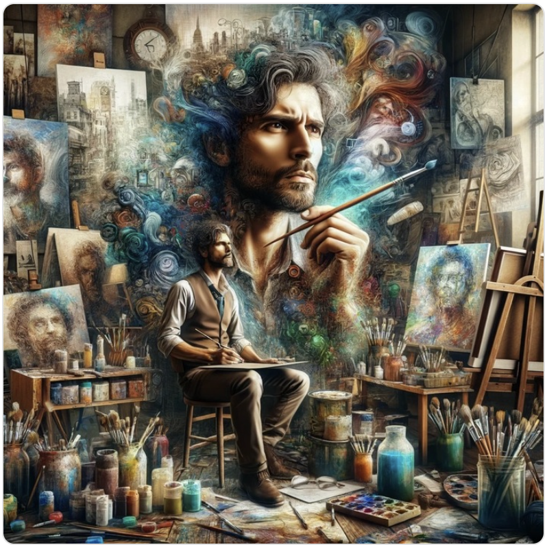 Image by Hossein Nakhaei. Date: 2024. Source: Chat GPT Plus. Prompt: "Artist’s Self Portrait"