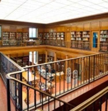 View from a loft inside the Pitt library overlooking a study area